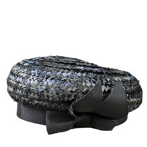 Vintage Wicker Pillbox Hat with Ribbon 1940s Prop Theatre Costume